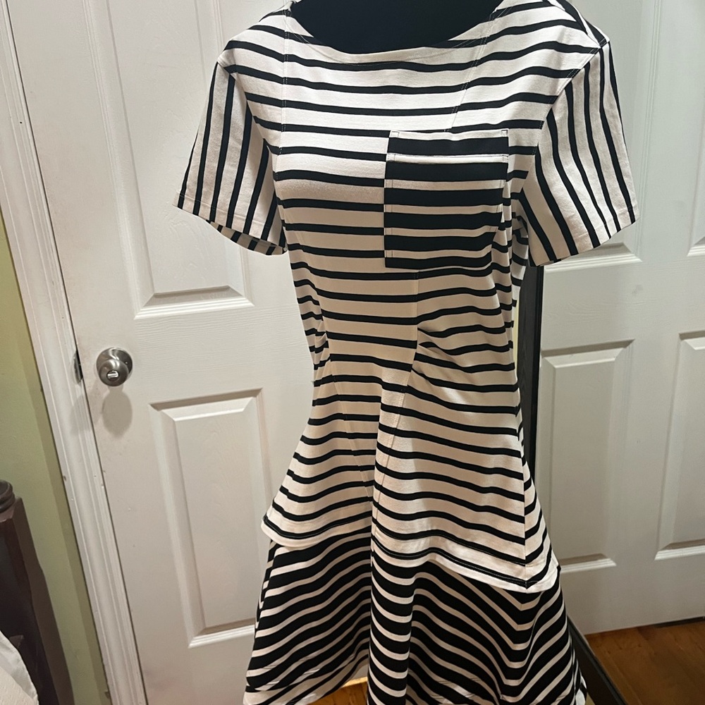 Derek Lam 10 Crosby T-Shirt Dress Black White Striped Short Sleeve Mini. Sz S/P